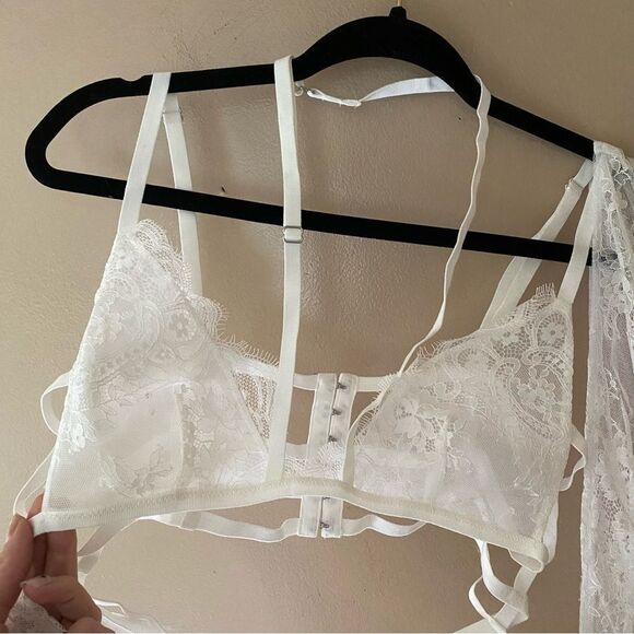 NBD Zola lace midi dress white sheer bralette bustier Revolve NWT L - Picture 10 of 14